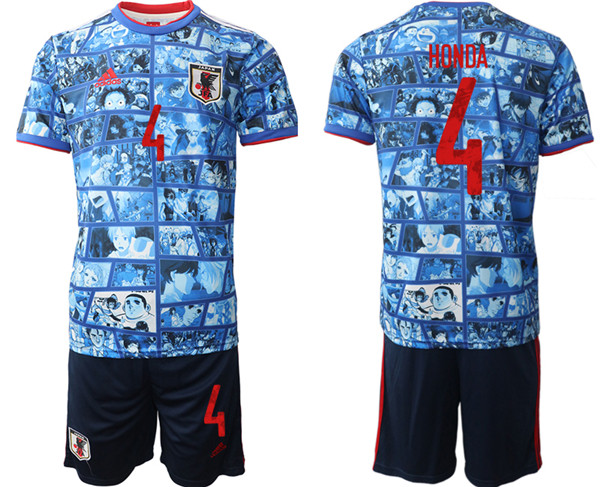 Men's Japan #4 Honda Blue Home Soccer Jersey Suit